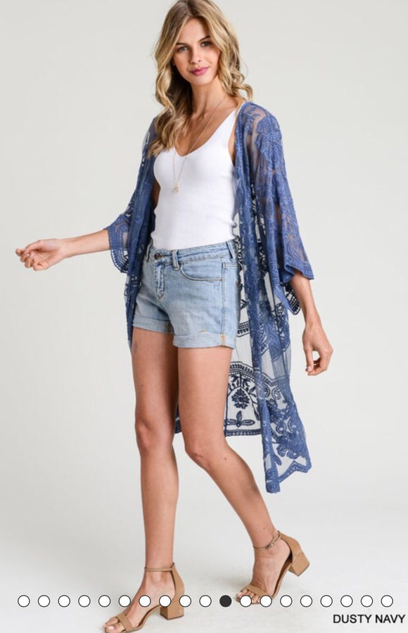 Dusty Navy Lace Kimono