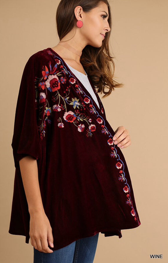 Embroidered Velvet Kinono